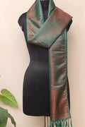 Elegant Green Banarasi Silk Tanchui Jamawar Stole - Luxurion World- Crafted Heirlooms