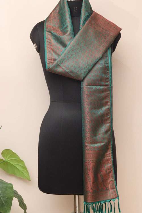 Elegant Green Banarasi Silk Tanchui Jamawar Stole - Luxurion World- Crafted Heirlooms