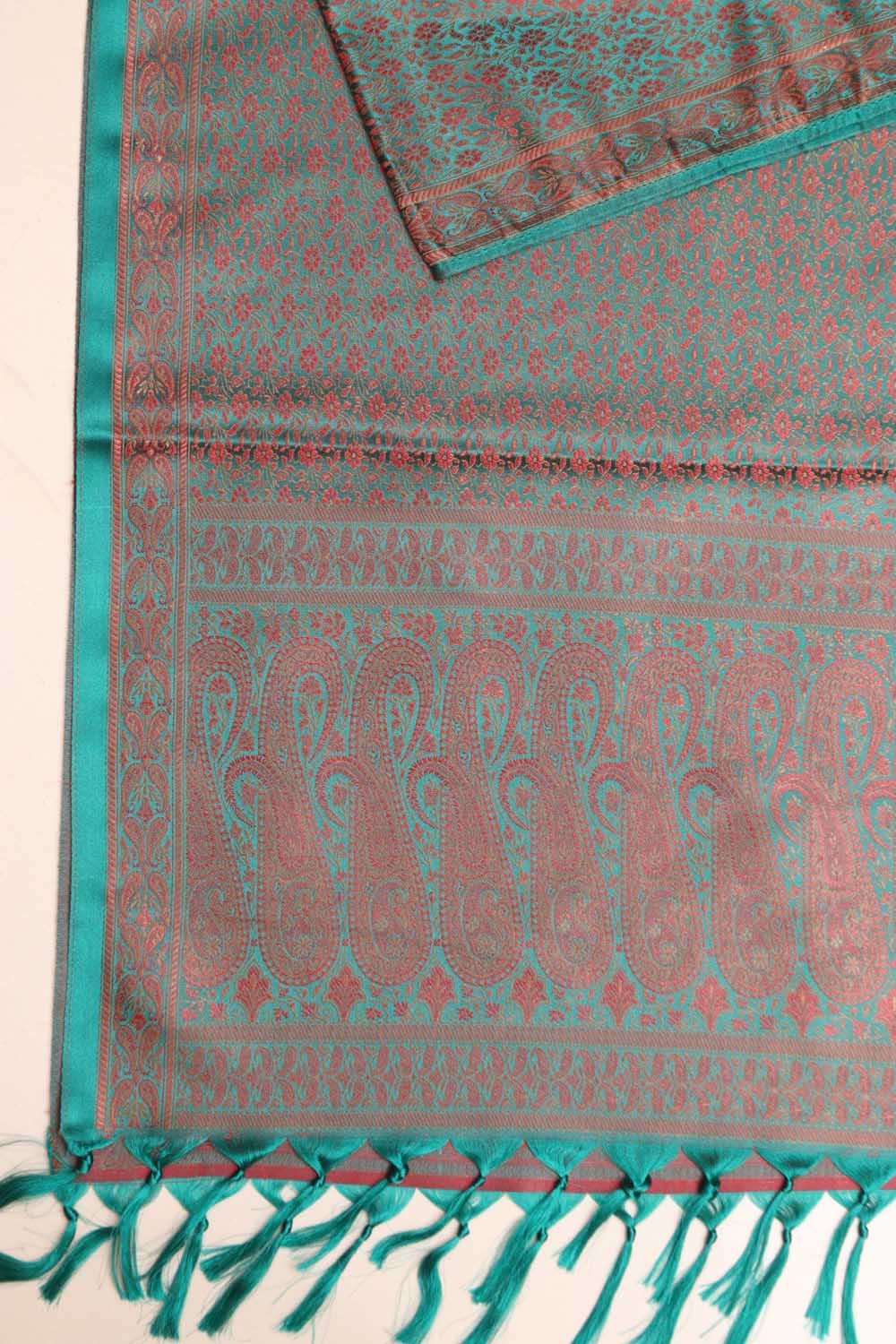 Elegant Green Banarasi Silk Tanchui Jamawar Stole - Luxurion World- Crafted Heirlooms
