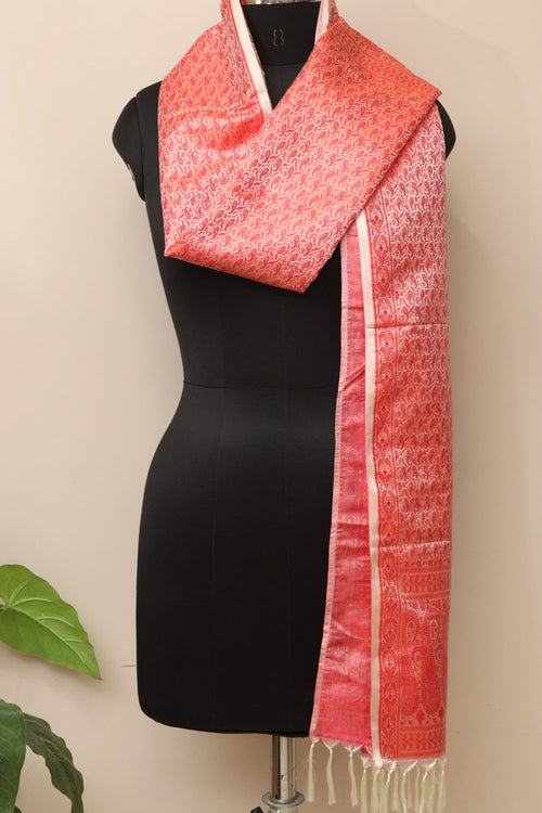 Elegant Pink Banarasi Silk Tanchui Jamawar Stole - Luxurion World- Crafted Heirlooms