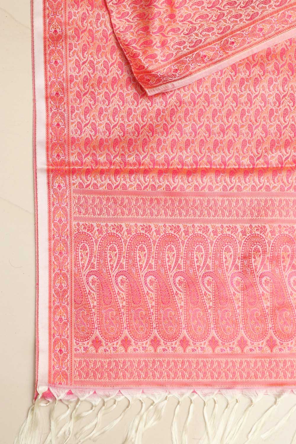 Elegant Pink Banarasi Silk Tanchui Jamawar Stole - Luxurion World- Crafted Heirlooms