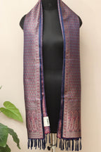 Blue Banarasi Silk Tanchui Jamawar Stole - Elegant and Luxurious - Luxurion World- Crafted Heirlooms