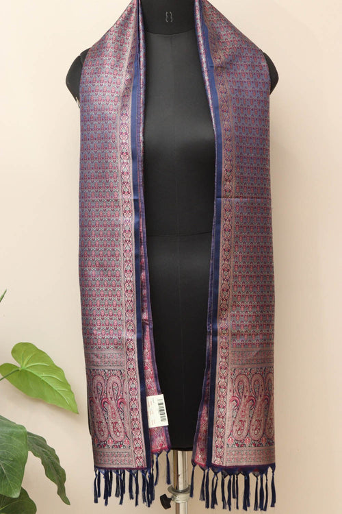 Blue Banarasi Silk Tanchui Jamawar Stole - Elegant and Luxurious - Luxurion World- Crafted Heirlooms
