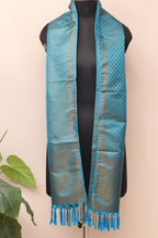 Blue Banarasi Silk Tanchui Jamawar Stole - Elegant and Luxurious - Luxurion World- Crafted Heirlooms