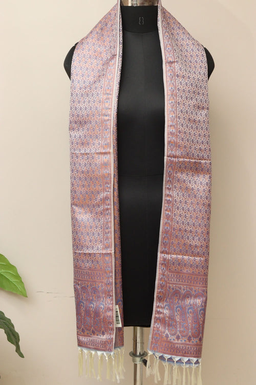 Elegant Blue Banarasi Silk Tanchui Jamawar Stole - Luxurion World- Crafted Heirlooms