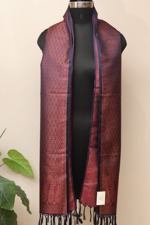Elegant Maroon Banarasi Silk Tanchui Jamawar Stole - Luxurion World- Crafted Heirlooms