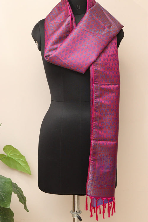 Elegant Pink Banarasi Silk Tanchui Jamawar Stole - Luxurion World- Crafted Heirlooms