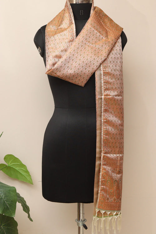 Pastel Banarasi Silk Tanchui Jamawar Stole - Elegant Style - Luxurion World- Crafted Heirlooms