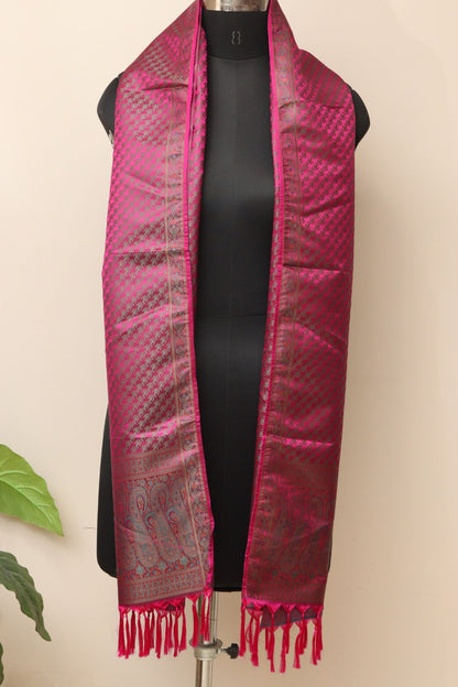Elegant Pink Banarasi Silk Tanchui Jamawar Stole - Luxurion World