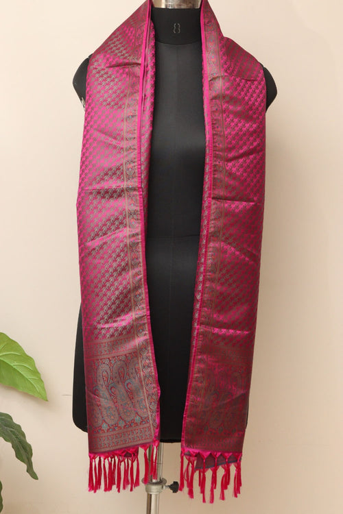 Elegant Pink Banarasi Silk Tanchui Jamawar Stole - Luxurion World- Crafted Heirlooms