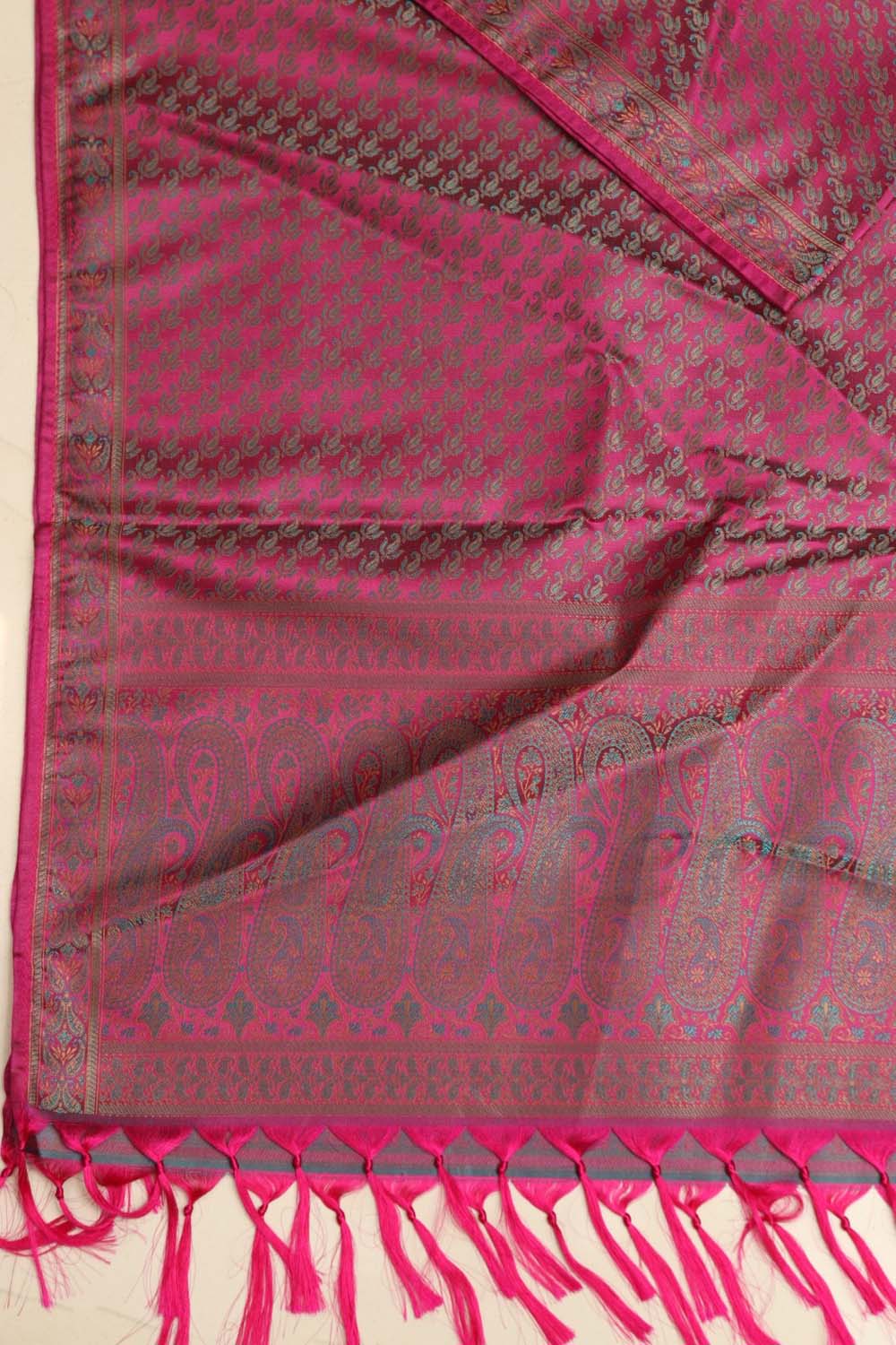 Elegant Pink Banarasi Silk Tanchui Jamawar Stole - Luxurion World