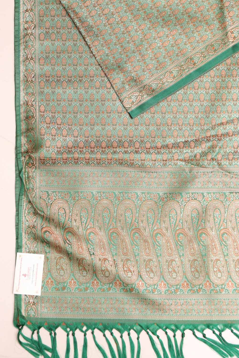 Elegant Green Banarasi Silk Tanchui Jamawar Stole - Luxurion World- Crafted Heirlooms