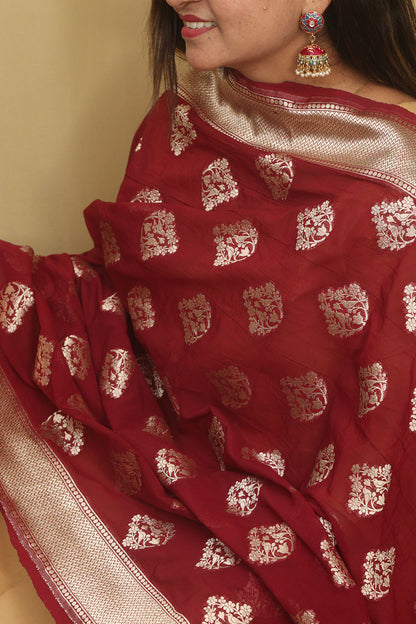 Elegant Maroon Banarasi Georgette Stole - Luxurion World