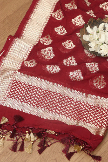 Elegant Maroon Banarasi Georgette Stole - Luxurion World