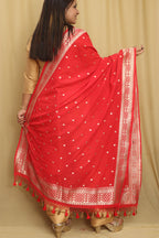 Red Banarasi Georgette Stole: Elegant and Luxurious - Luxurion World- Crafted Heirlooms