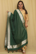 Stunning Green Banarasi Silk Stole - Elegant and Luxurious - Luxurion World- Crafted Heirlooms