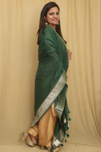 Stunning Green Banarasi Silk Stole - Elegant and Luxurious - Luxurion World- Crafted Heirlooms