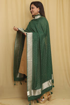 Stunning Green Banarasi Silk Stole - Elegant and Luxurious - Luxurion World- Crafted Heirlooms