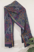 Blue Silk Stole with Hand Embroidery: Kantha Bangalore Beauty - Luxurion World