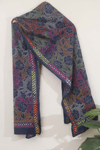 Blue Silk Stole with Hand Embroidery: Kantha Bangalore Beauty - Luxurion World
