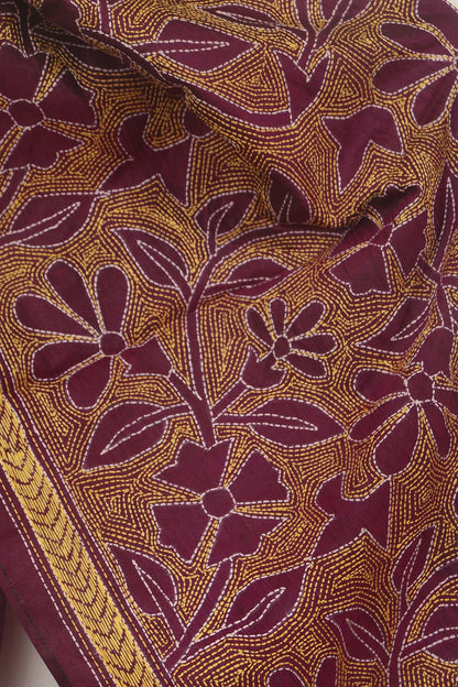 Exquisite Purple Kantha Silk Stole: Hand-Embroidered Bangalore Beauty - Luxurion World