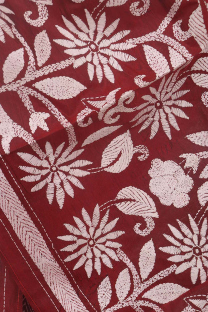 Exquisite Maroon Kantha Silk Stole: Hand Embroidered & Pure Bangalore Silk - Luxurion World