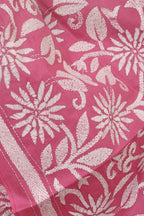 Exquisite Pink Kantha Silk Stole: Hand-Embroidered Elegance - Luxurion World