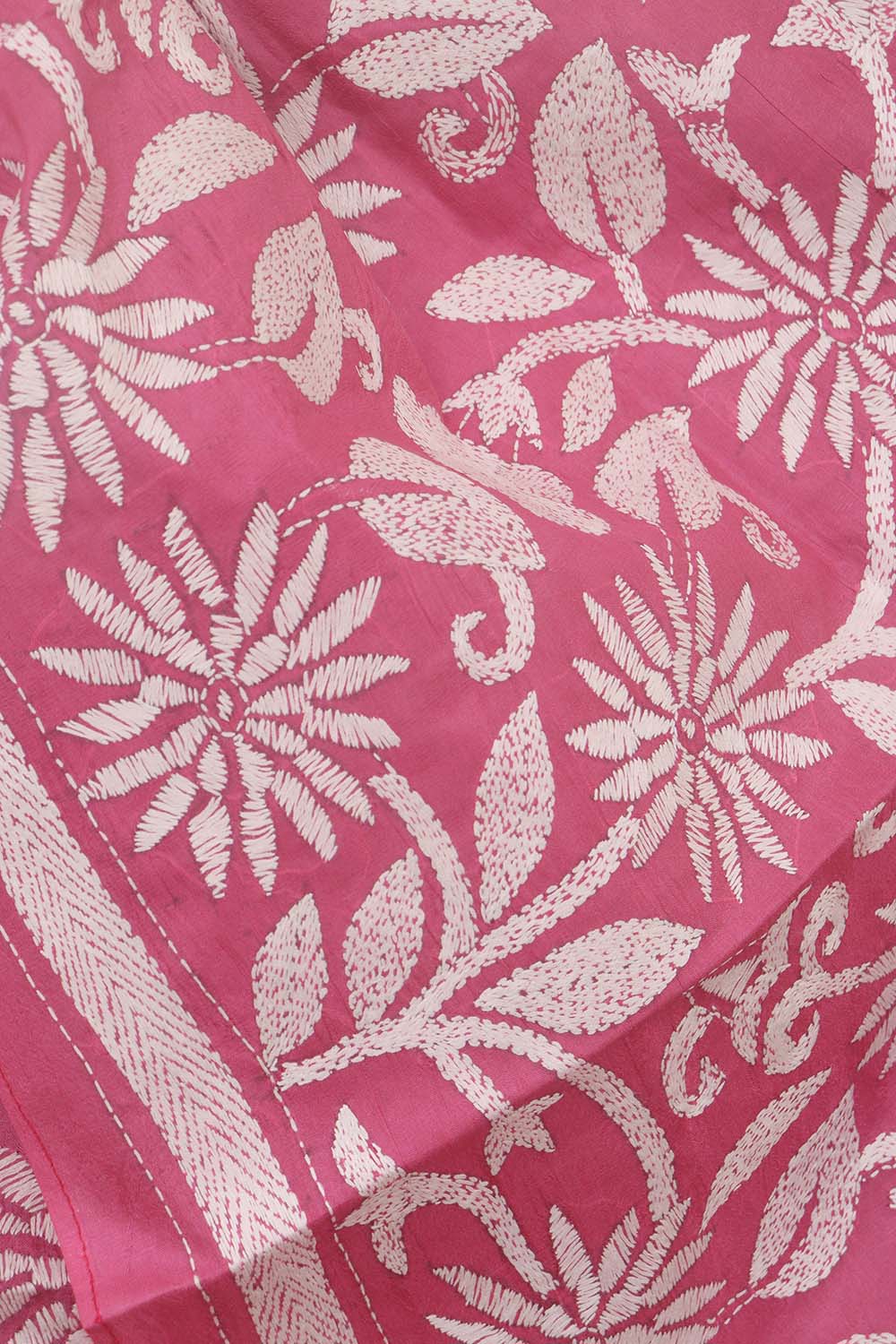 Exquisite Pink Kantha Silk Stole: Hand-Embroidered Elegance - Luxurion World