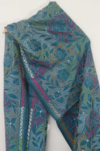 Blue Hand Embroidered Kantha Pure Bangalore Silk Stole: Elegant and Exquisite Fashion Accessory - Luxurion World