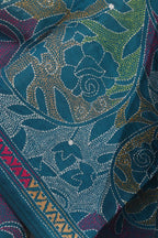 Blue Hand Embroidered Kantha Pure Bangalore Silk Stole: Elegant and Exquisite Fashion Accessory - Luxurion World