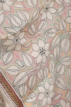Elegant Off White Kantha Silk Stole with Hand Embroidery - Luxurion World