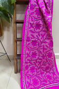 Pretty in Pink: Hand Embroidered Kantha Bangalore Silk Stole - Luxurion World- Crafted Heirlooms