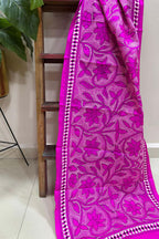 Pretty in Pink: Hand Embroidered Kantha Bangalore Silk Stole - Luxurion World- Crafted Heirlooms