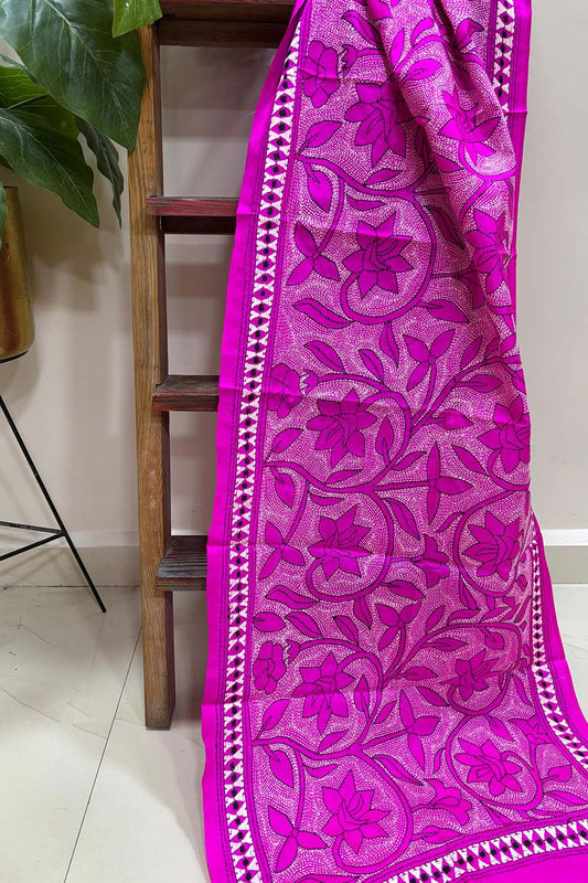 Pretty in Pink: Hand Embroidered Kantha Bangalore Silk Stole - Luxurion World