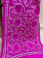 Pretty in Pink: Hand Embroidered Kantha Bangalore Silk Stole - Luxurion World- Crafted Heirlooms