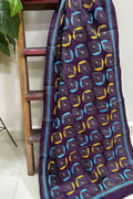 Exquisite Purple Hand Embroidered Kantha Bangalore Silk Stole - Luxurion World