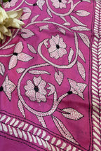 Pink Hand Embroidered Kantha Bangalore Silk Stole - Luxurion World- Crafted Heirlooms