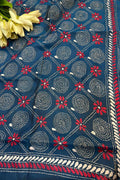 Blue Hand Embroidered Kantha Bangalore Silk Stole - Luxurion World