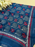 Blue Hand Embroidered Kantha Bangalore Silk Stole - Luxurion World