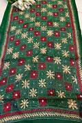 Green Hand Embroidered Kantha Bangalore Silk Stole - Luxurion World- Crafted Heirlooms