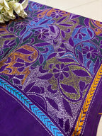 Purple Hand Embroidered Kantha Bangalore Silk Stole - Luxurion World