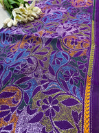 Purple Hand Embroidered Kantha Bangalore Silk Stole - Luxurion World