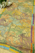 Yellow Hand Embroidered Kantha Bangalore Silk Stole - Luxurion World