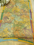 Yellow Hand Embroidered Kantha Bangalore Silk Stole - Luxurion World