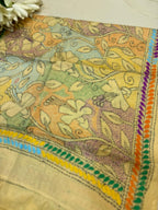 Yellow Hand Embroidered Kantha Bangalore Silk Stole - Luxurion World
