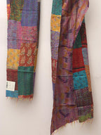 Multicolor Hand Embroidered Kantha Pure Silk Reversible Stole - Luxurion World