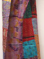 Multicolor Hand Embroidered Kantha Pure Silk Reversible Stole - Luxurion World