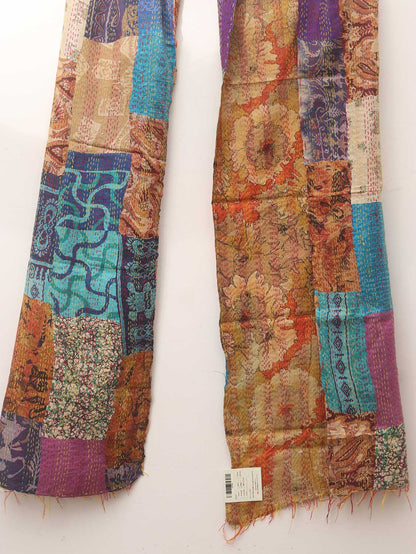 Multicolor Hand Embroidered Kantha Pure Silk Reversible Stole - Luxurion World