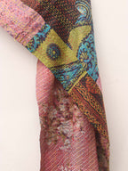 Multicolor Hand Embroidered Kantha Pure Silk Reversible Stole - Luxurion World