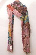Multicolor Hand Embroidered Kantha Pure Silk Reversible Stole - Luxurion World
